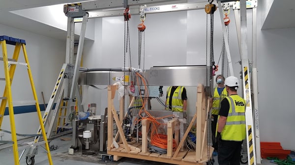 IES at Catalent moving pharmaceutical equipment with a gantry crane