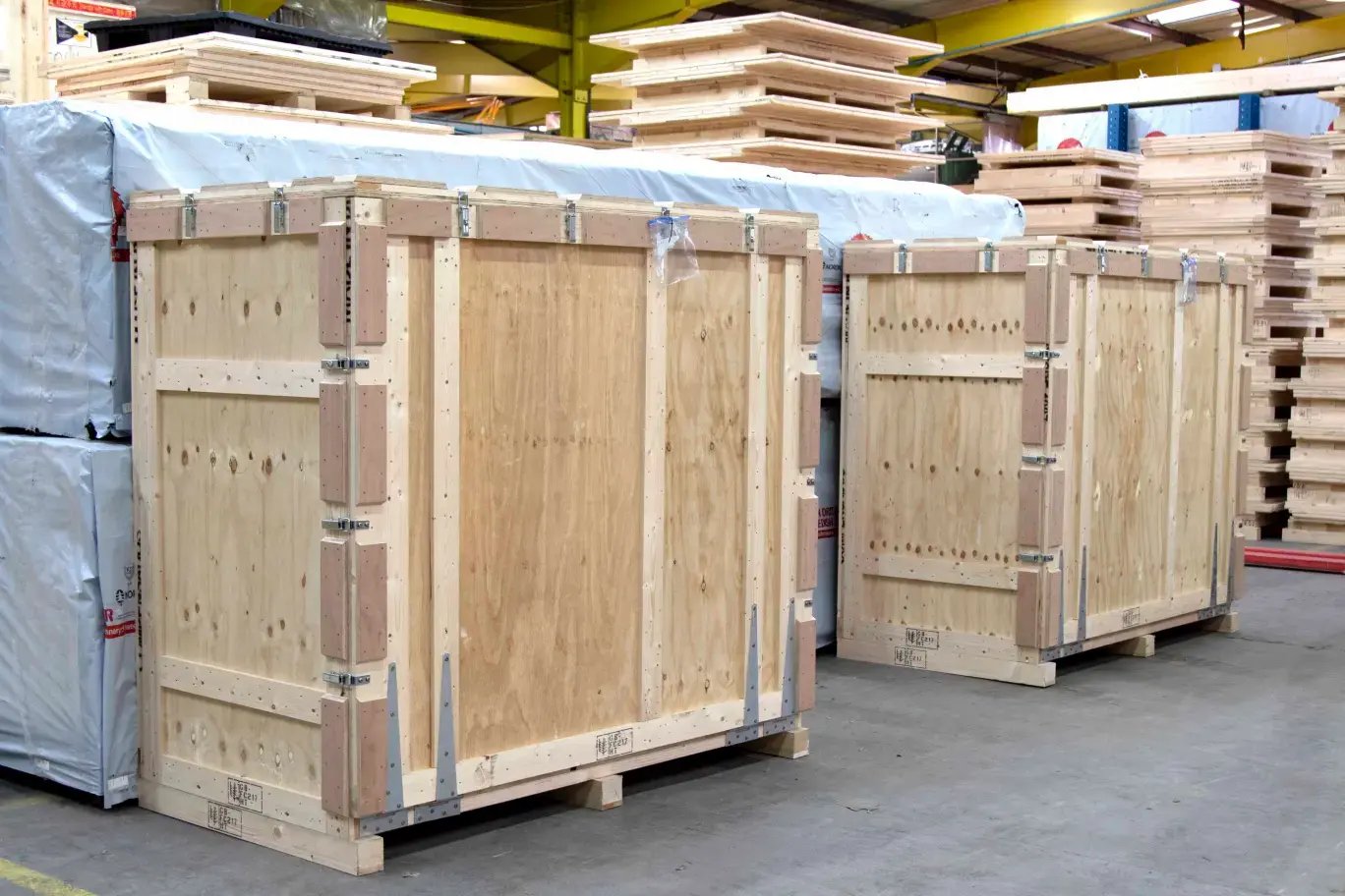 Reusable transit crates in storage