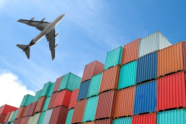 Plane and shipping containers - freight forwarding