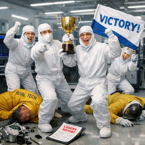 Engineers in Cleanroom Gear Competing-1